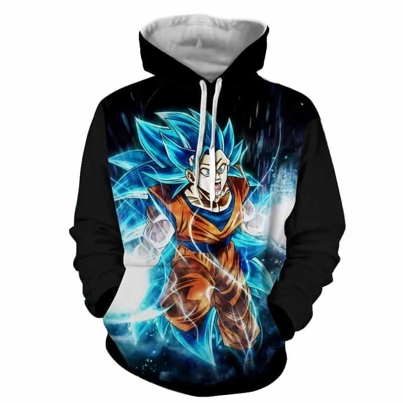 Goku SSJ Blue Angry Kaioken Battle Scene Hoodie • SuperSaiyanShop