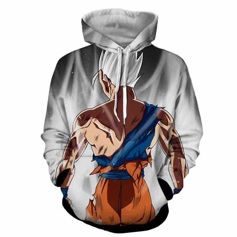 goku white super saiyan back view hoodie